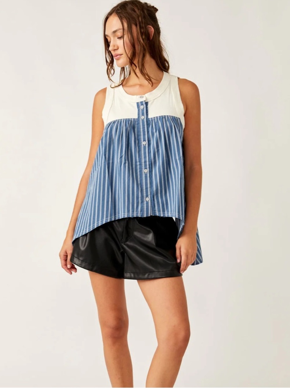 Free People We The Free The Only One Tank Top in Blue & White Stripe Size M